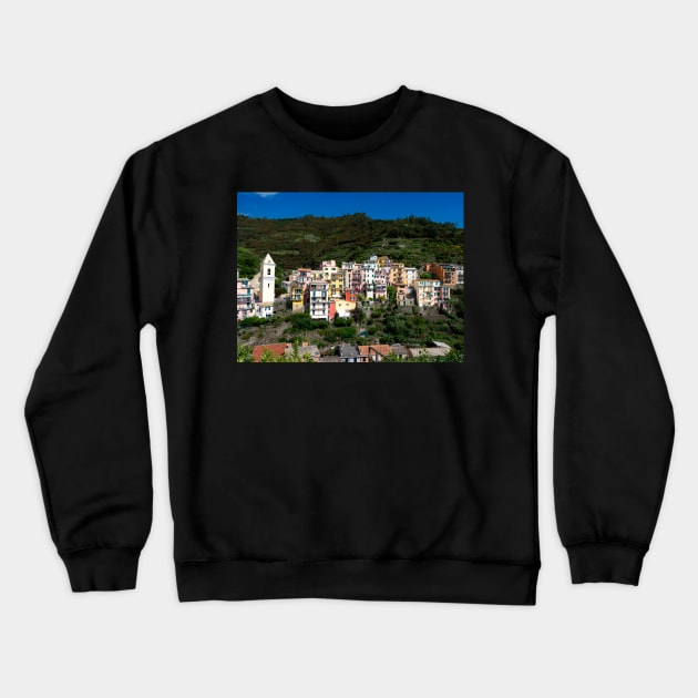 View on the cliff town of Manarola, one of the colorful Cinque Terre on the Italian west coast Crewneck Sweatshirt by Dolfilms